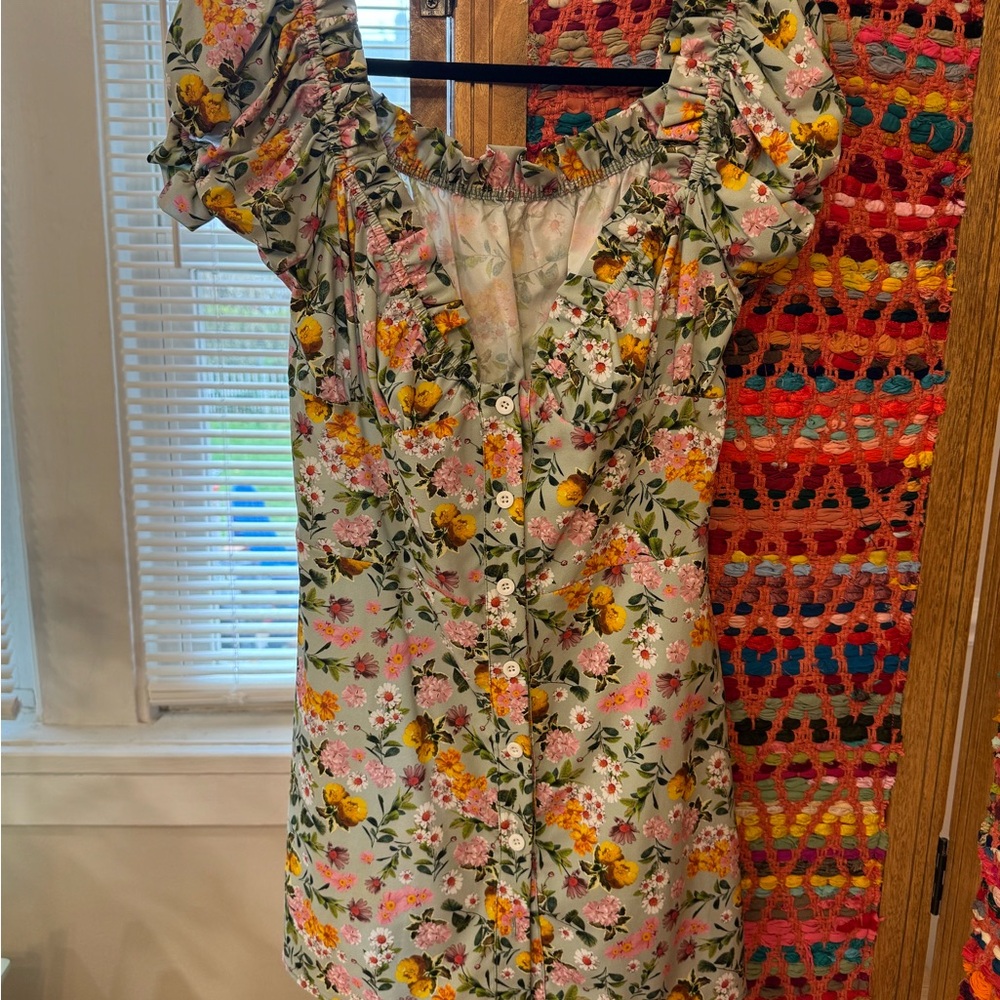 Floral Ruffle Dress with Button Front